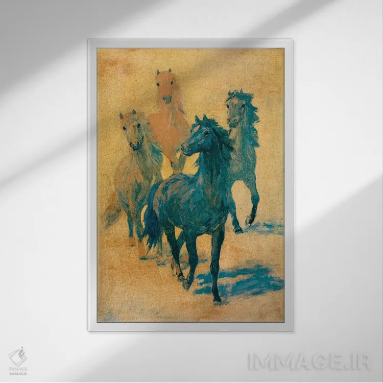 تابلو دکوراتیو چهار اسب کوچک اثر همینگوی دیزاین - نمای قابدار سفید