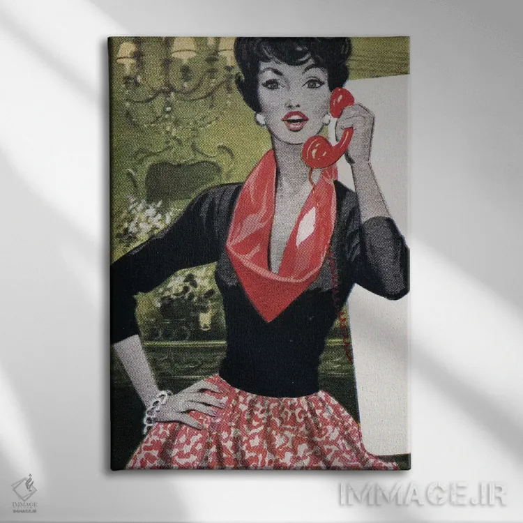 تابلو دکوراتیو Red Scarf, Red Lips And Red Skirt,تلفن قرمز، شال قرمز، ل… اثر همینگوی دیزاین - نمای روبهرو روی دیوار
