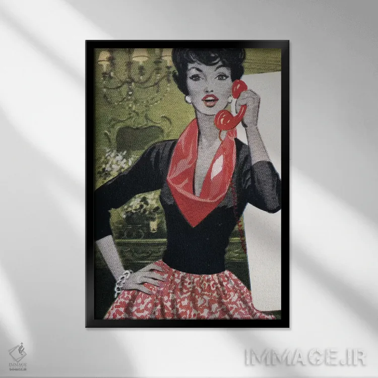 تابلو دکوراتیو Red Scarf, Red Lips And Red Skirt,تلفن قرمز، شال قرمز، ل… اثر همینگوی دیزاین - نمای قابدار مشکی