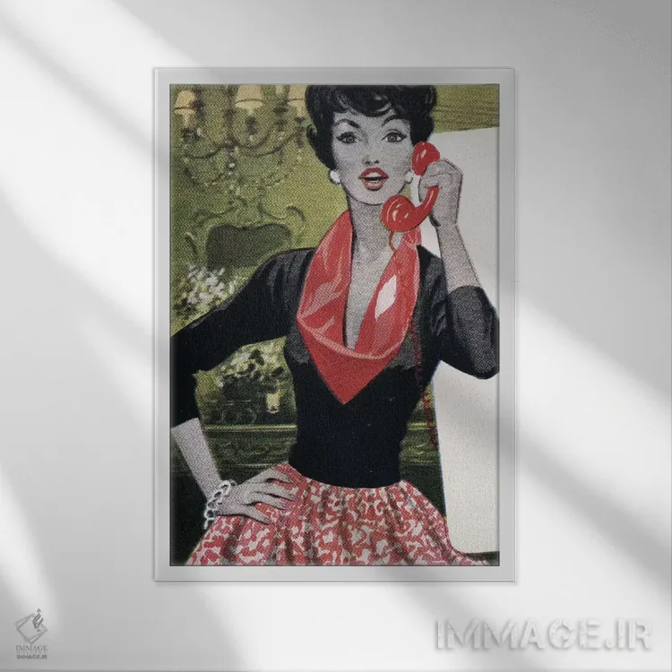 تابلو دکوراتیو Red Scarf, Red Lips And Red Skirt,تلفن قرمز، شال قرمز، ل… اثر همینگوی دیزاین - نمای قابدار سفید
