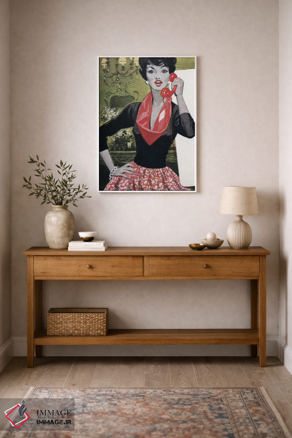 تابلو دکوراتیو Red Scarf, Red Lips And Red Skirt,تلفن قرمز، شال قرمز، ل… اثر همینگوی دیزاین - D1W