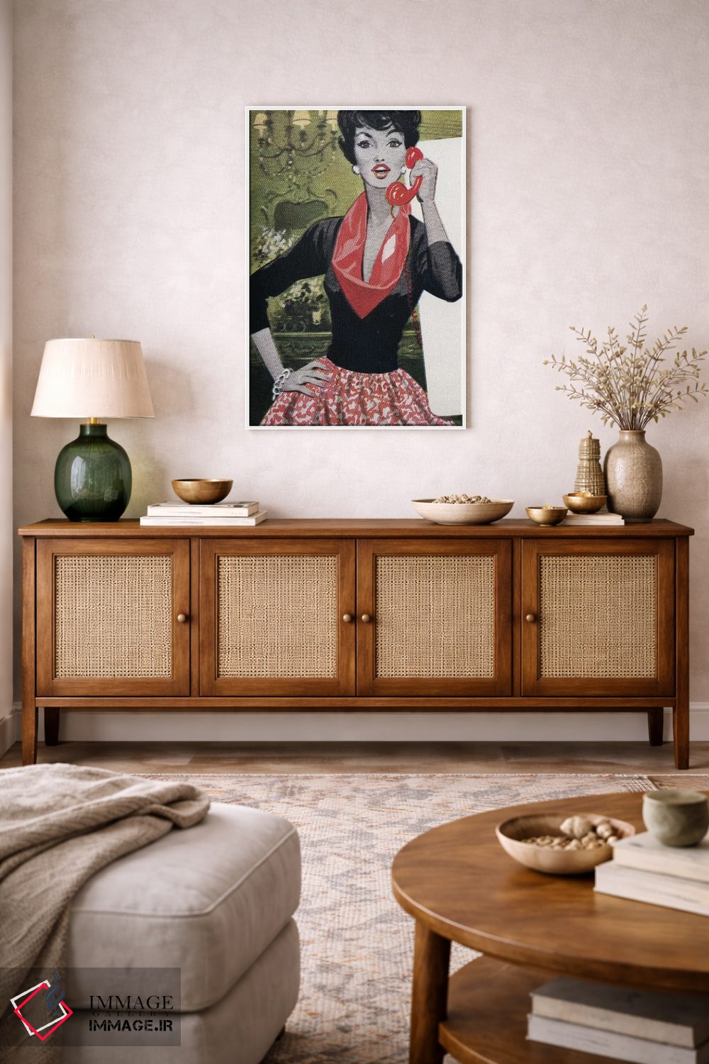 تابلو دکوراتیو Red Scarf, Red Lips And Red Skirt,تلفن قرمز، شال قرمز، ل… اثر همینگوی دیزاین - D3W