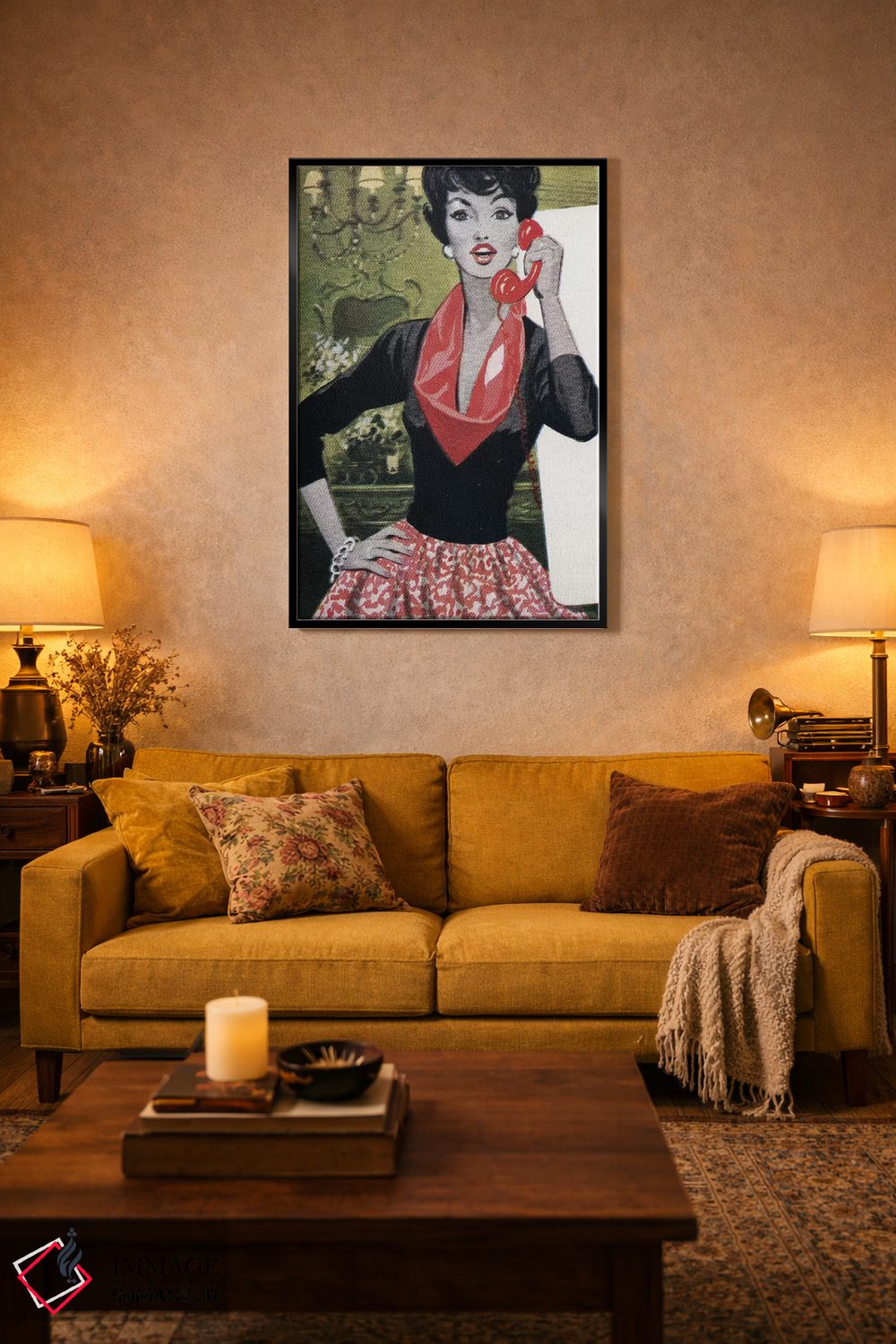 تابلو دکوراتیو Red Scarf, Red Lips And Red Skirt,تلفن قرمز، شال قرمز، ل… اثر همینگوی دیزاین - D4B