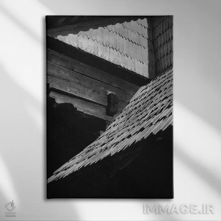 تابلو دکوراتیو اشکال انتزاعی سیاه و سفید اثر سباستین هیلگتاگ - نمای روبهرو روی دیوار