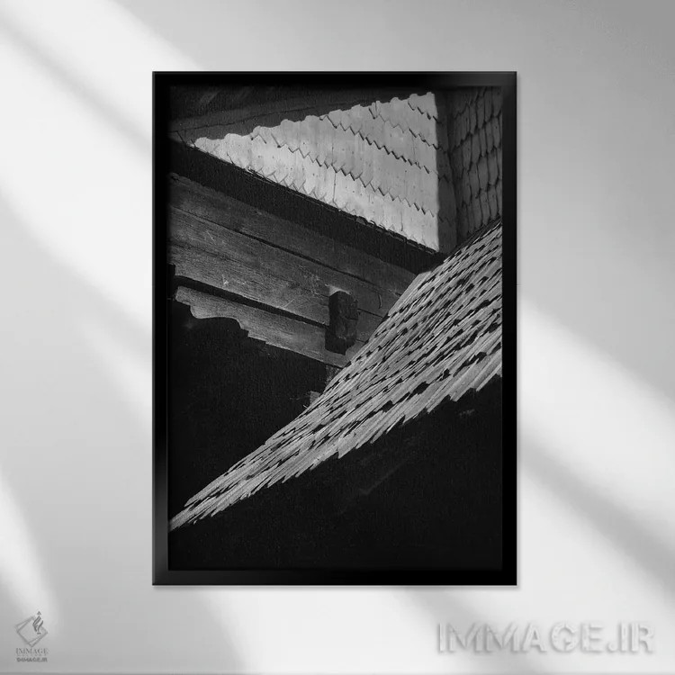 تابلو دکوراتیو اشکال انتزاعی سیاه و سفید اثر سباستین هیلگتاگ - نمای قابدار مشکی