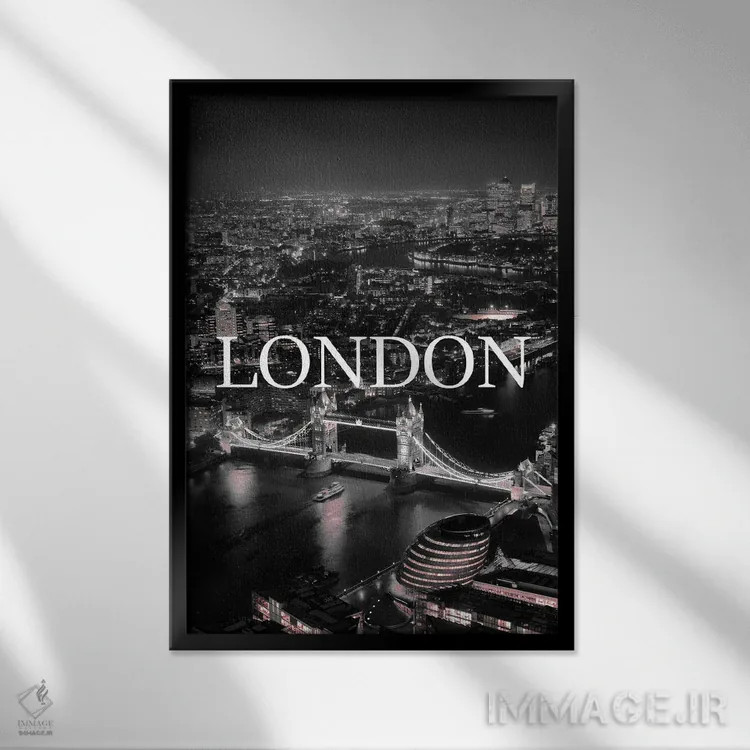تابلو دکوراتیو لندن صورتی اثر هدر گری - نمای قابدار مشکی