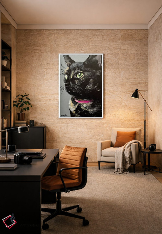 تابلو دکوراتیو گربه سیاه پوست لاک پشتی اثر هیپی هاوند استودیوز - D3W