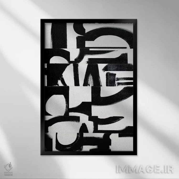 تابلو انتزاعی عناصر پر رونق V10 اثر رندی هبرد - نمای قابدار مشکی