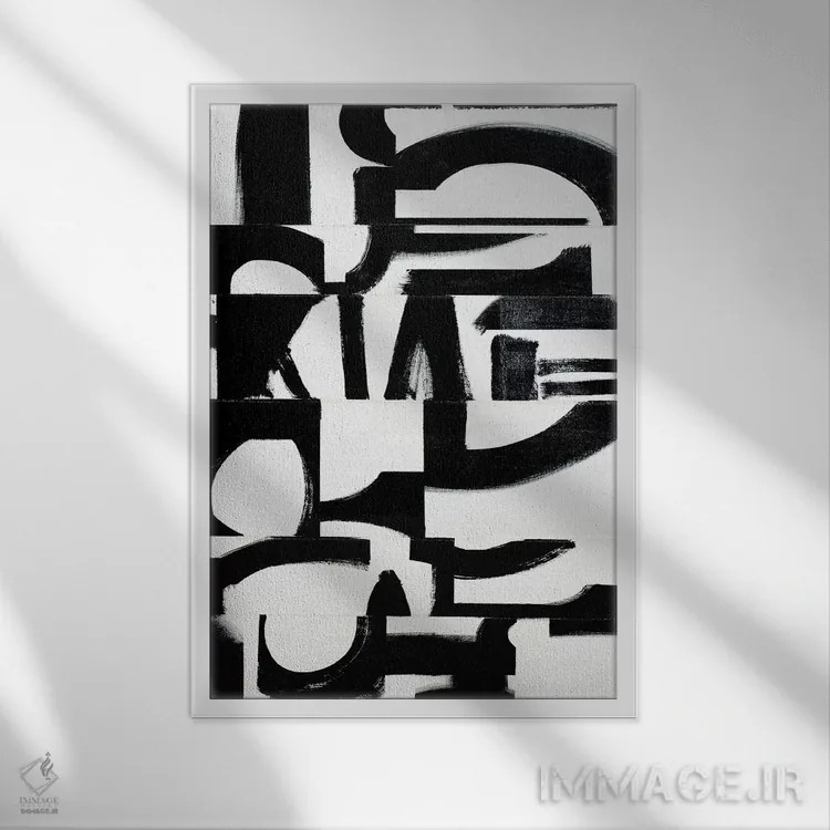 تابلو انتزاعی عناصر پر رونق V10 اثر رندی هبرد - نمای قابدار سفید