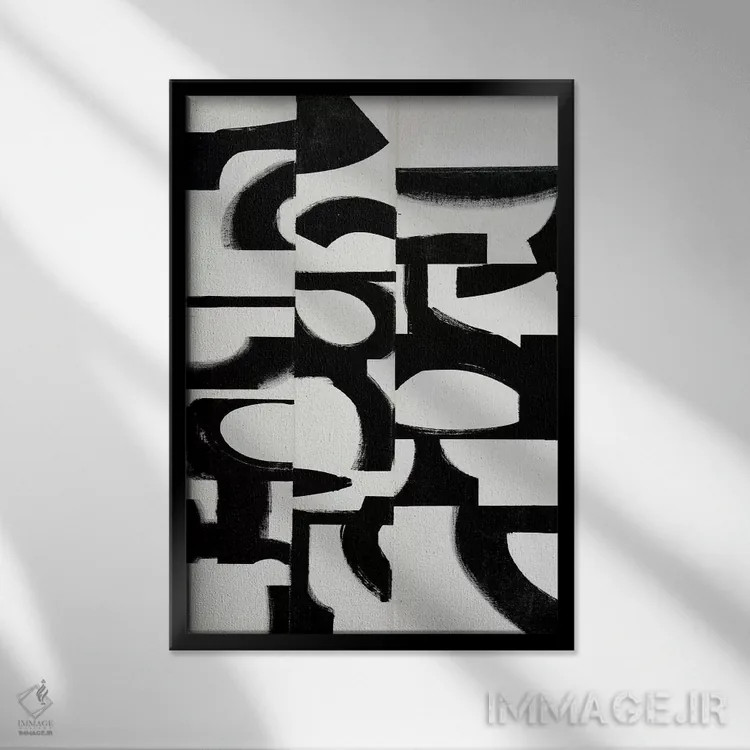 تابلو انتزاعی عناصر پر رونق V9 اثر رندی هبرد - نمای قابدار مشکی