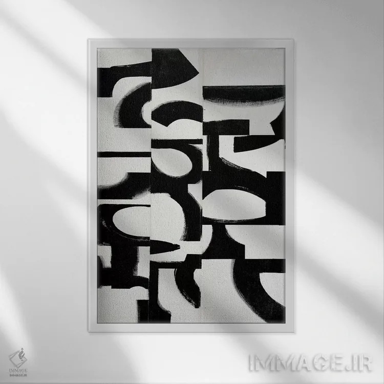 تابلو انتزاعی عناصر پر رونق V9 اثر رندی هبرد - نمای قابدار سفید