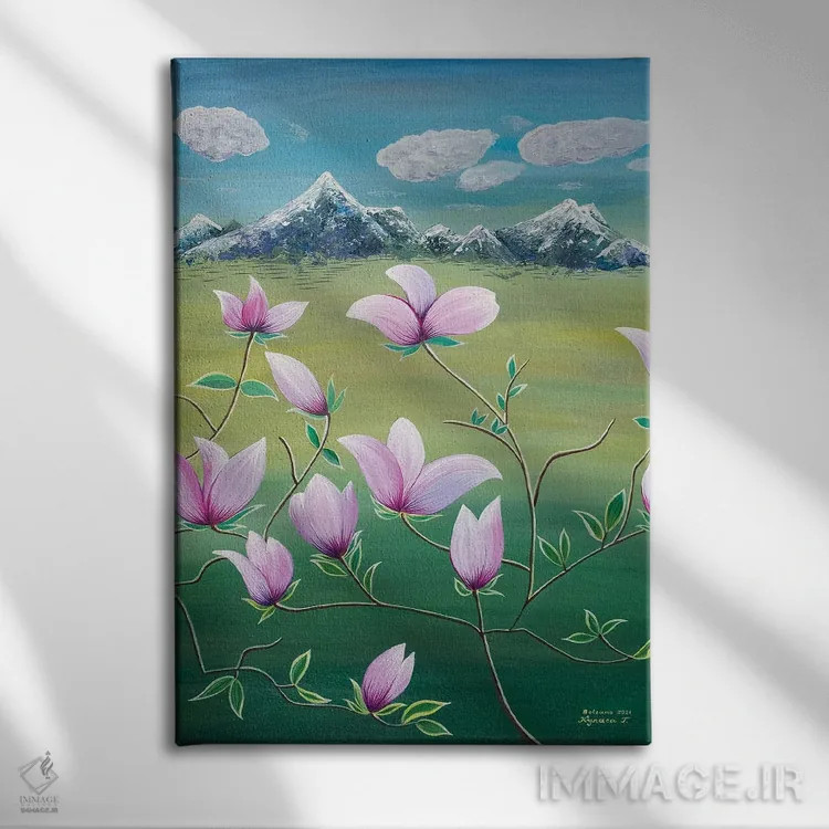 تابلو دکوراتیو مگنولیای شکوفا اثر هالینا کولگا - نمای روبهرو روی دیوار