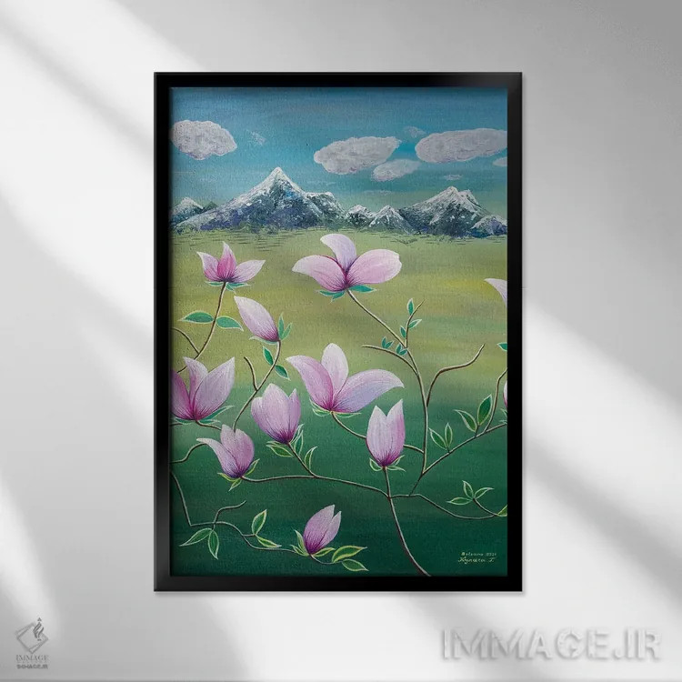 تابلو دکوراتیو مگنولیای شکوفا اثر هالینا کولگا - نمای قابدار مشکی