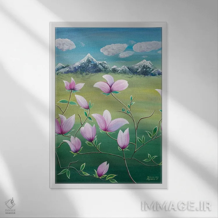 تابلو دکوراتیو مگنولیای شکوفا اثر هالینا کولگا - نمای قابدار سفید