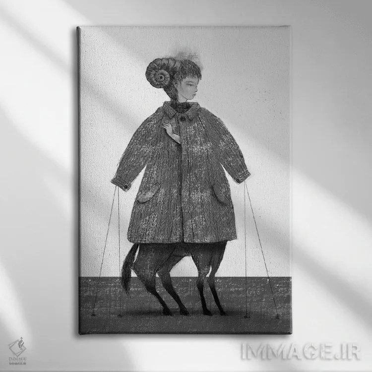تابلو دکوراتیو زغال سنگ شاخ گوسفند اثر هیرویوشی کوراوا - نمای روبهرو روی دیوار