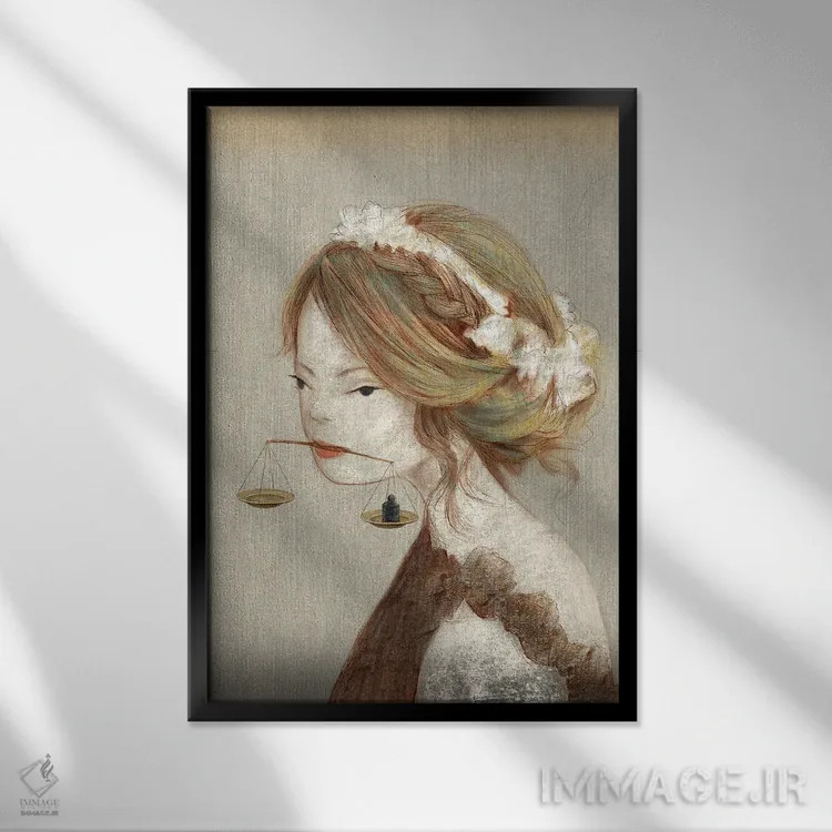تابلو دکوراتیو تعادل بژ اثر هیرویوشی کوراوا - نمای قابدار مشکی