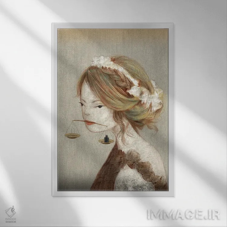 تابلو دکوراتیو تعادل بژ اثر هیرویوشی کوراوا - نمای قابدار سفید