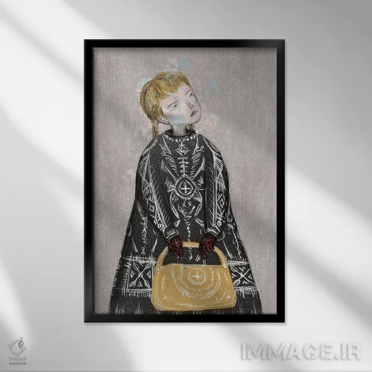 تابلو دکوراتیو زغال سنگ با کیف زرد اثر هیرویوشی کوراوا - نمای قابدار مشکی