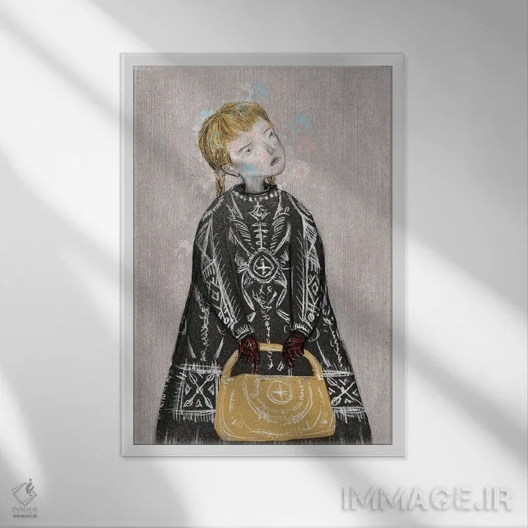 تابلو دکوراتیو زغال سنگ با کیف زرد اثر هیرویوشی کوراوا - نمای قابدار سفید