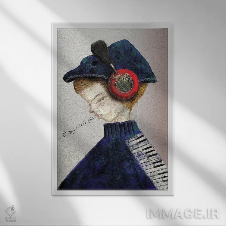 تابلو دکوراتیو موسیقی نیلی اثر هیرویوشی کوراوا - نمای قابدار سفید