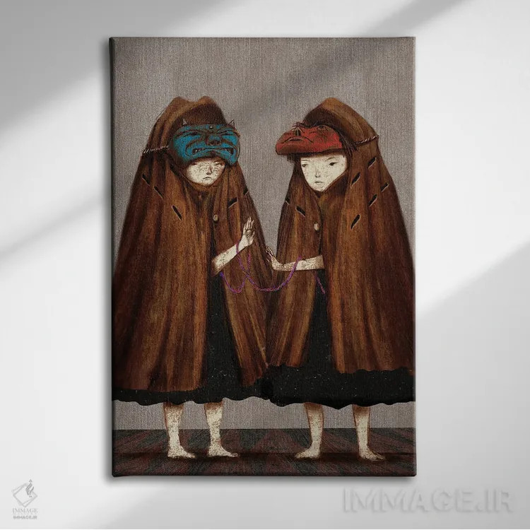تابلو دکوراتیو نقاب شرابی اثر هیرویوشی کوراوا - نمای روبهرو روی دیوار