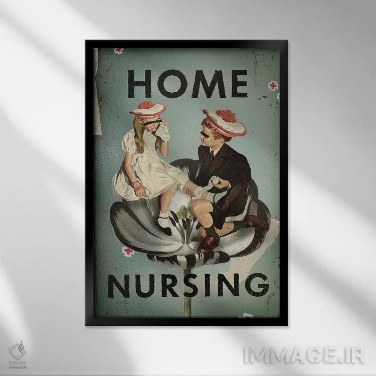 تابلو دکوراتیو پرستاری خانگی اثر هدر لندیس - نمای قابدار مشکی