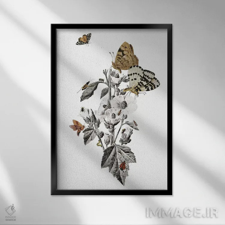 تابلو دکوراتیو طرح حشرات اثر هدر لندیس - نمای قابدار مشکی