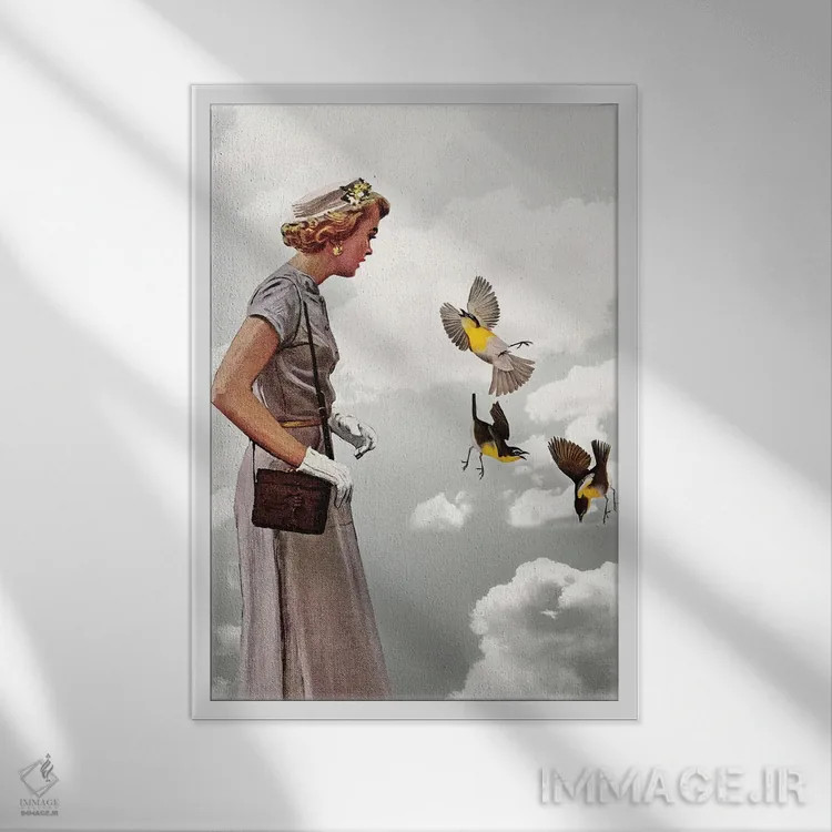 تابلو دکوراتیو بانوی خاکستری پوش اثر هدر لندیس - نمای قابدار سفید