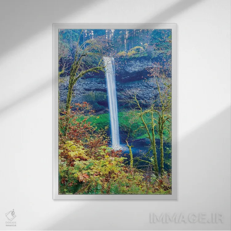 تابلو دکوراتیو Oregon, Silver Falls State Park, South Falls,آمریکا، اورگن… اثر هولیس لونی - نمای قابدار سفید