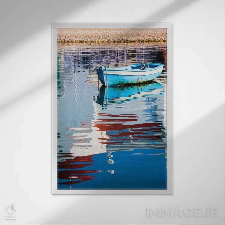 تابلو دکوراتیو Mykonos, Hora, Fishing Boat and Reflection of a Church in th… اثر هولیس لونی - نمای قابدار سفید