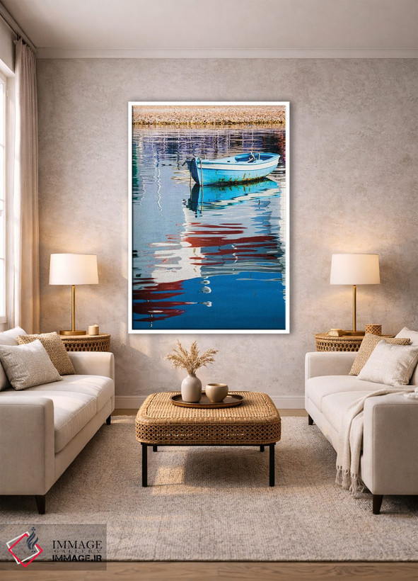 تابلو دکوراتیو Mykonos, Hora, Fishing Boat and Reflection of a Church in th… اثر هولیس لونی - D1W