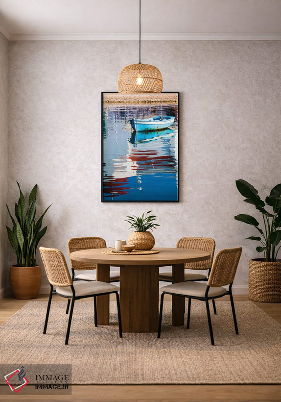 تابلو دکوراتیو Mykonos, Hora, Fishing Boat and Reflection of a Church in th… اثر هولیس لونی - D3B