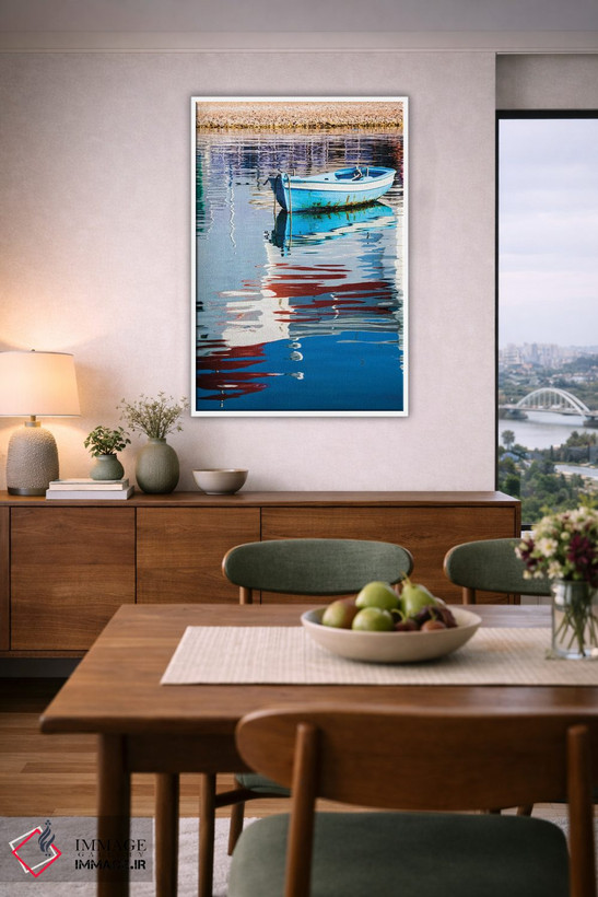تابلو دکوراتیو Mykonos, Hora, Fishing Boat and Reflection of a Church in th… اثر هولیس لونی - D5W