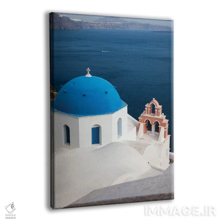 تابلو دکوراتیو Santorini. Blue dome and bell tower,یونان، سانتورینی، گنبد آ… اثر هولیس لونی - نمای پرسپکتیو محصول