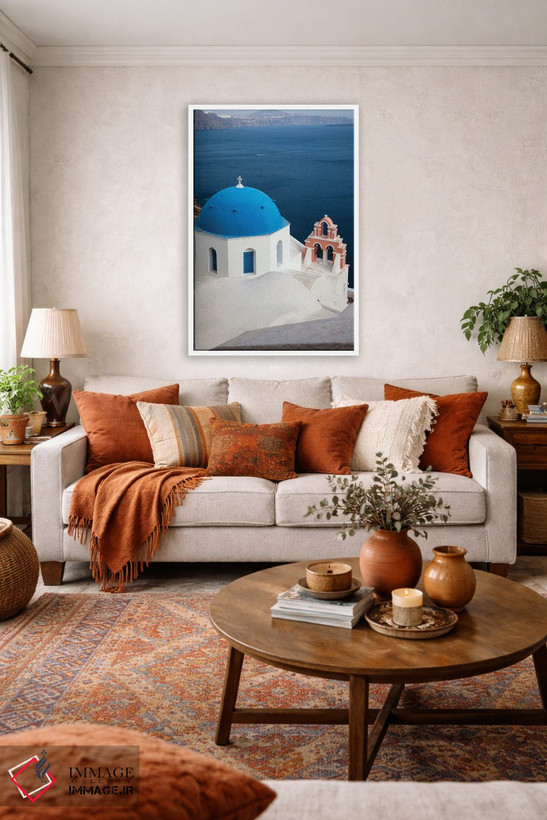 تابلو دکوراتیو Santorini. Blue dome and bell tower,یونان، سانتورینی، گنبد آ… اثر هولیس لونی - D1W