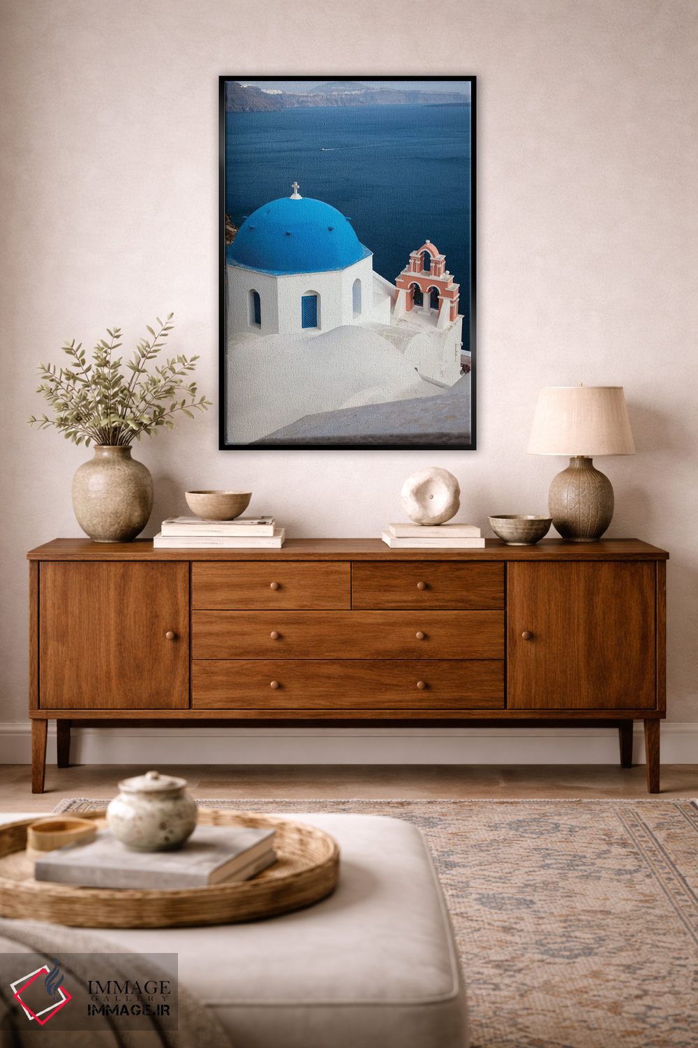 تابلو دکوراتیو Santorini. Blue dome and bell tower,یونان، سانتورینی، گنبد آ… اثر هولیس لونی - D2B