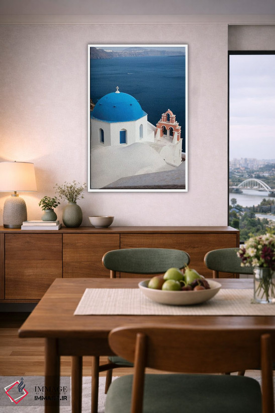 تابلو دکوراتیو Santorini. Blue dome and bell tower,یونان، سانتورینی، گنبد آ… اثر هولیس لونی - D5W