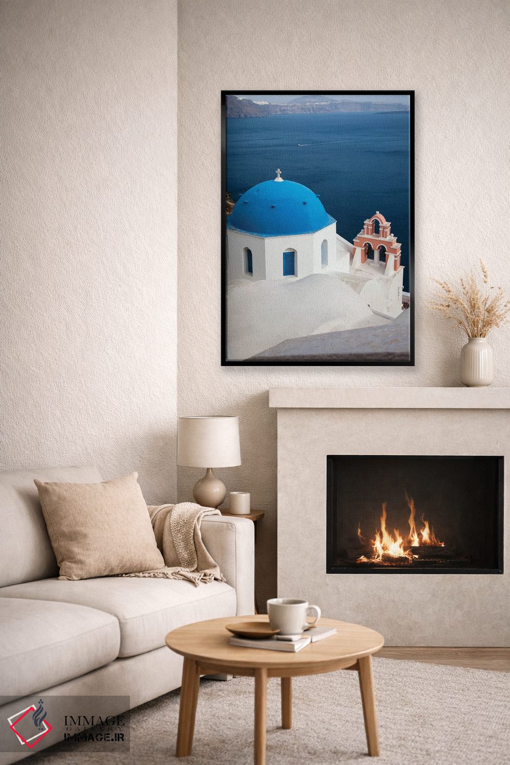 تابلو دکوراتیو Santorini. Blue dome and bell tower,یونان، سانتورینی، گنبد آ… اثر هولیس لونی - D6B