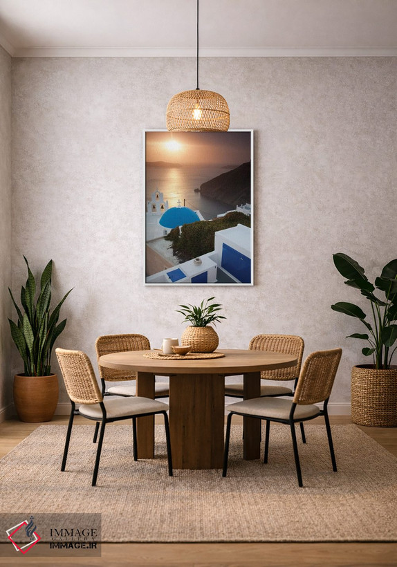 تابلو دکوراتیو Santorini. Blue dome and bell tower at sunset,یونان، سانتوری… اثر هولیس لونی - D1W