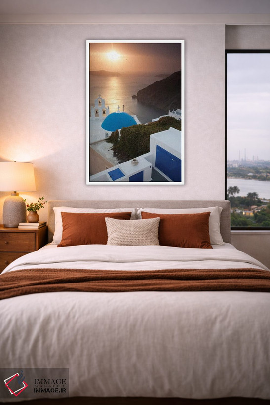 تابلو دکوراتیو Santorini. Blue dome and bell tower at sunset,یونان، سانتوری… اثر هولیس لونی - D2W