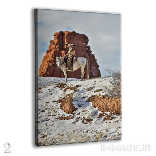 تابلو دکوراتیو Wyoming Hideout Horse Ranch, Wrangler On Horseback In Snow,آ… اثر هولیس لونی - نمای پرسپکتیو محصول