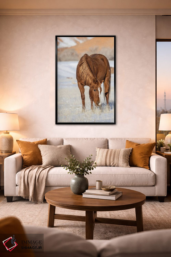 تابلو دکوراتیو Wyoming Hideout Horse Ranch, Horse Grazing In Snow,آمریکا، و… اثر هولیس لونی - D2B
