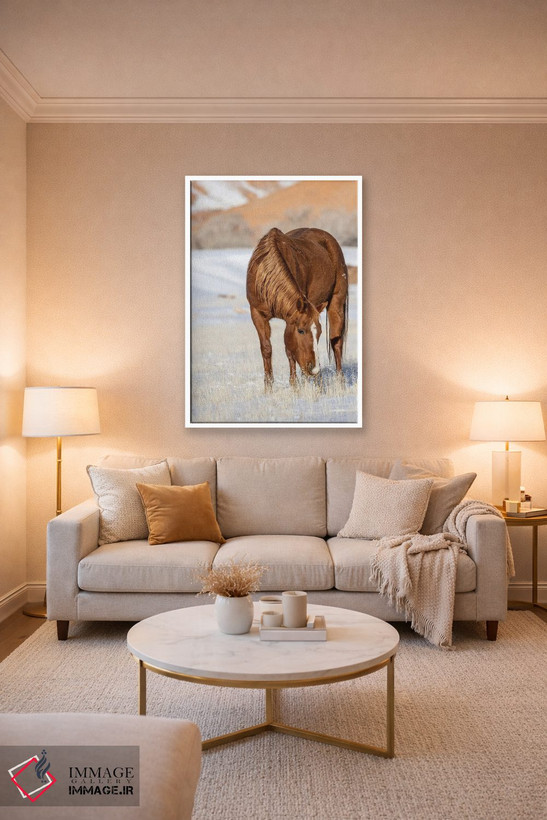 تابلو دکوراتیو Wyoming Hideout Horse Ranch, Horse Grazing In Snow,آمریکا، و… اثر هولیس لونی - D3W