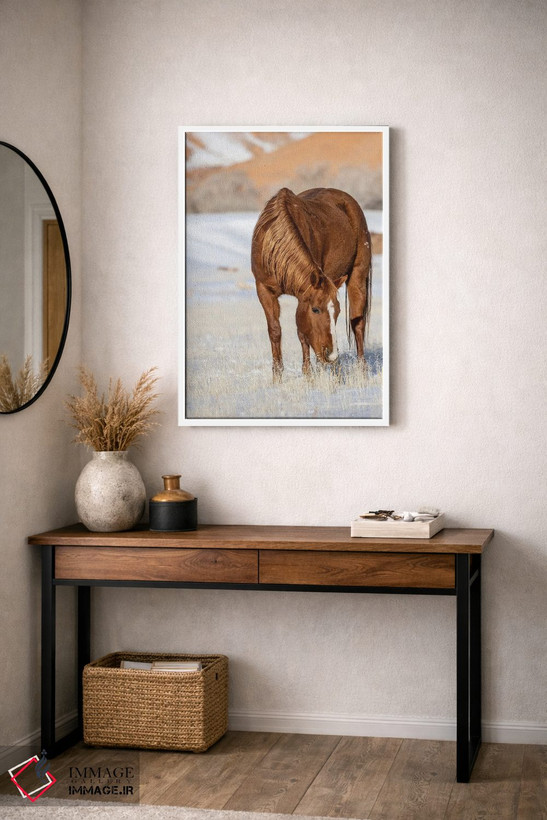 تابلو دکوراتیو Wyoming Hideout Horse Ranch, Horse Grazing In Snow,آمریکا، و… اثر هولیس لونی - D4W