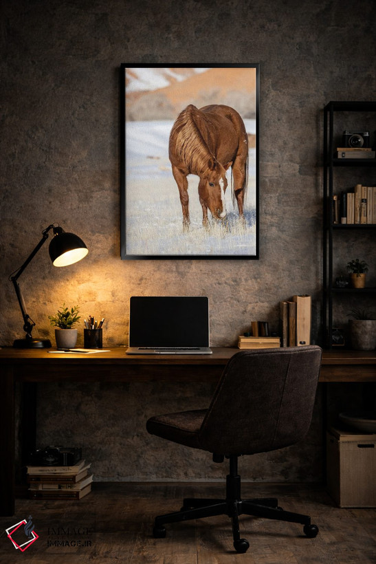 تابلو دکوراتیو Wyoming Hideout Horse Ranch, Horse Grazing In Snow,آمریکا، و… اثر هولیس لونی - D6B
