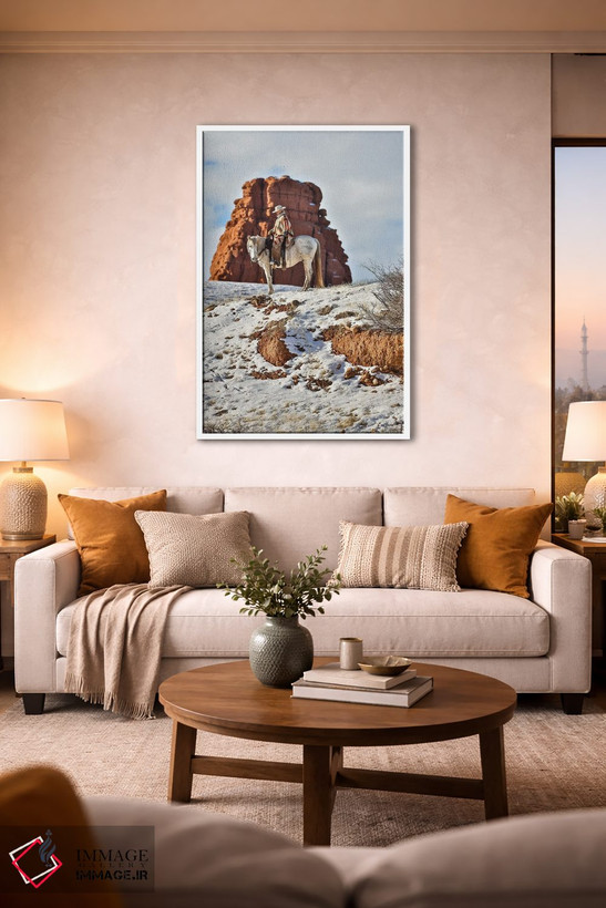 تابلو دکوراتیو Wyoming Hideout Horse Ranch, Wrangler On Horseback In Snow,آ… اثر هولیس لونی - D1W