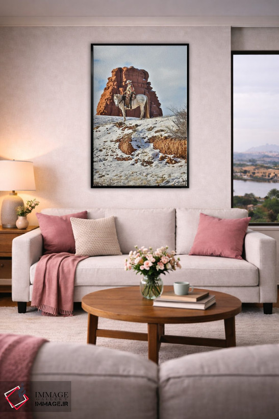تابلو دکوراتیو Wyoming Hideout Horse Ranch, Wrangler On Horseback In Snow,آ… اثر هولیس لونی - D5B