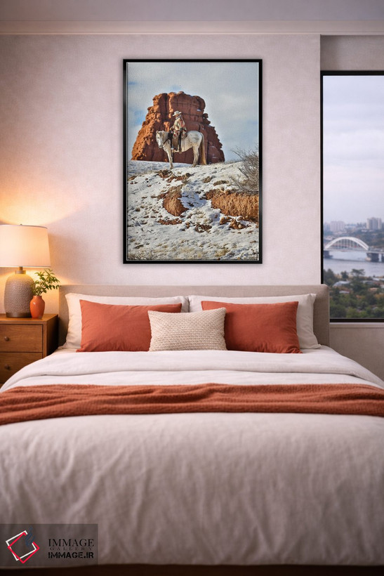 تابلو دکوراتیو Wyoming Hideout Horse Ranch, Wrangler On Horseback In Snow,آ… اثر هولیس لونی - D6B