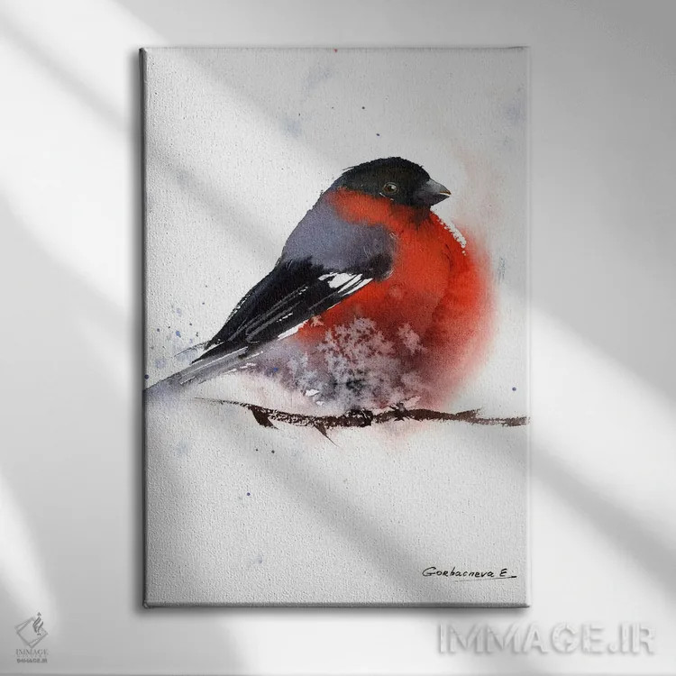 تابلو دکوراتیو پرنده سهره سرخی اثر هوم لایک آرت - نمای روبهرو روی دیوار