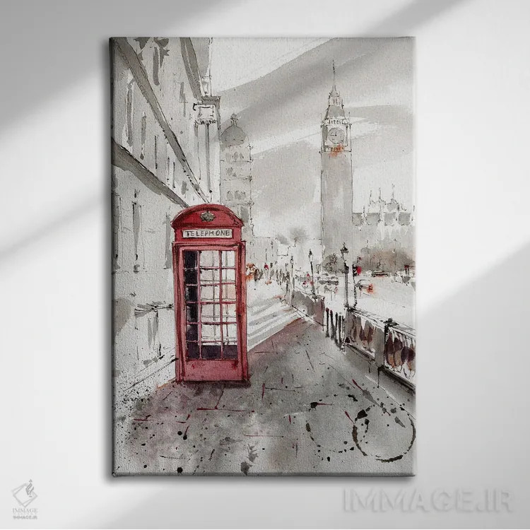 تابلو دکوراتیو London,کابین تلفن قرمز، لندن اثر هوم لایک آرت - نمای روبهرو روی دیوار